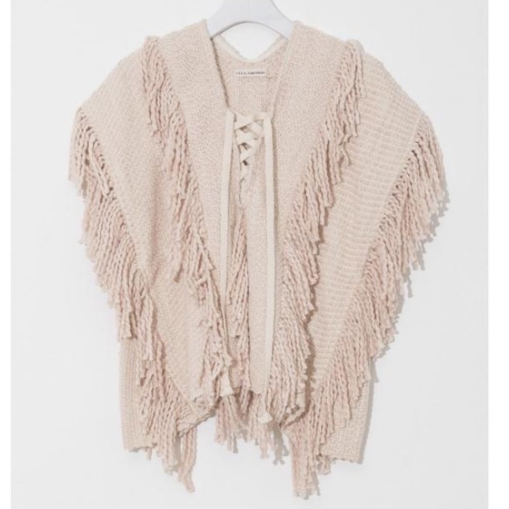 COPY - Ulla Johnson Reya Fringe Poncho Pale Pink Sweater